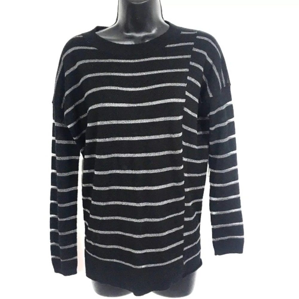 Vince Womens XS Sweater Cashmere pullover black silver stripe tissue lightweight